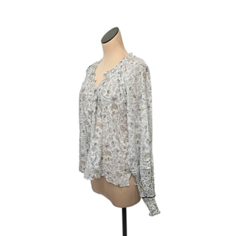 Cleobella Shirt Womens XL White Black Gold Floral Boho 100% Organic Cotton Top‎